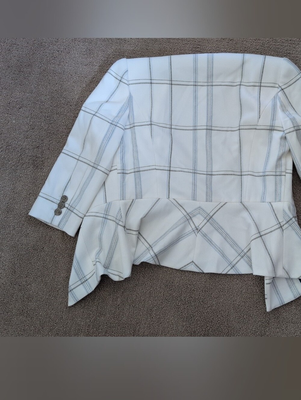 White House Black Market Dropped Front Windowpane Plaid White/ Grey Jacket - Picture 7 of 10